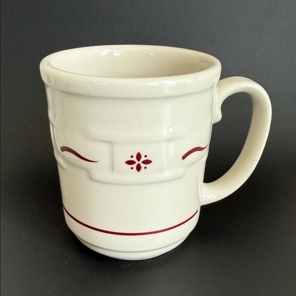 Longaberger Cream Ceramic Mug with Red Accent